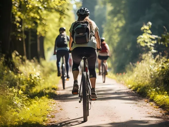 Cyklisti na lesnej ceste